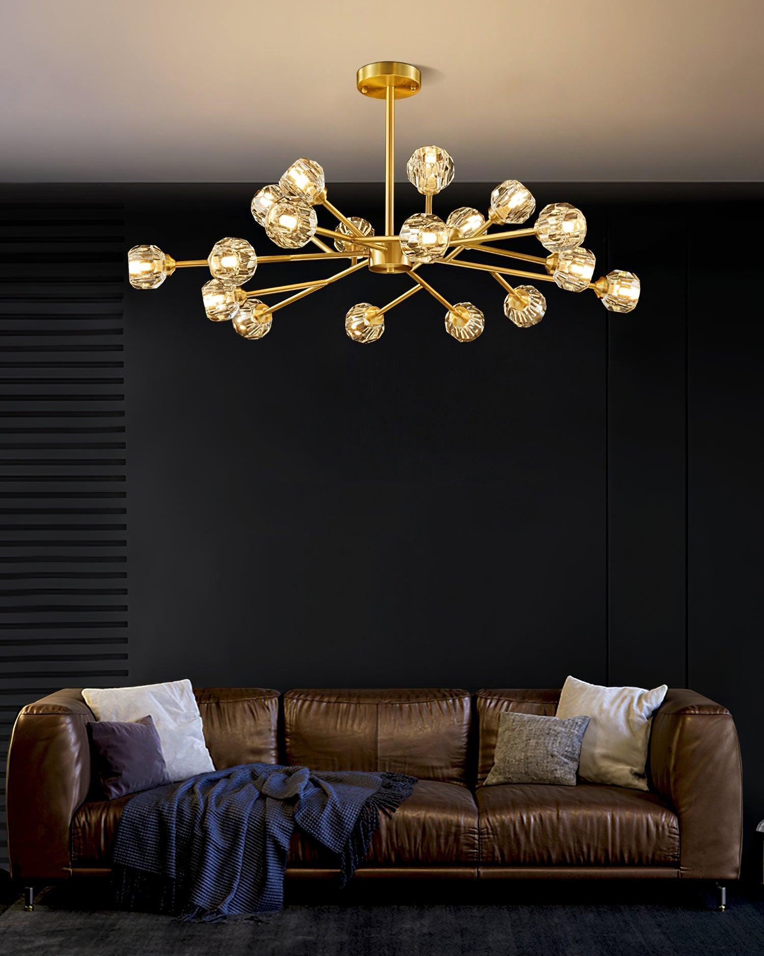 Crystal Ball Chandelier Brass Black Faceted - Letslighting