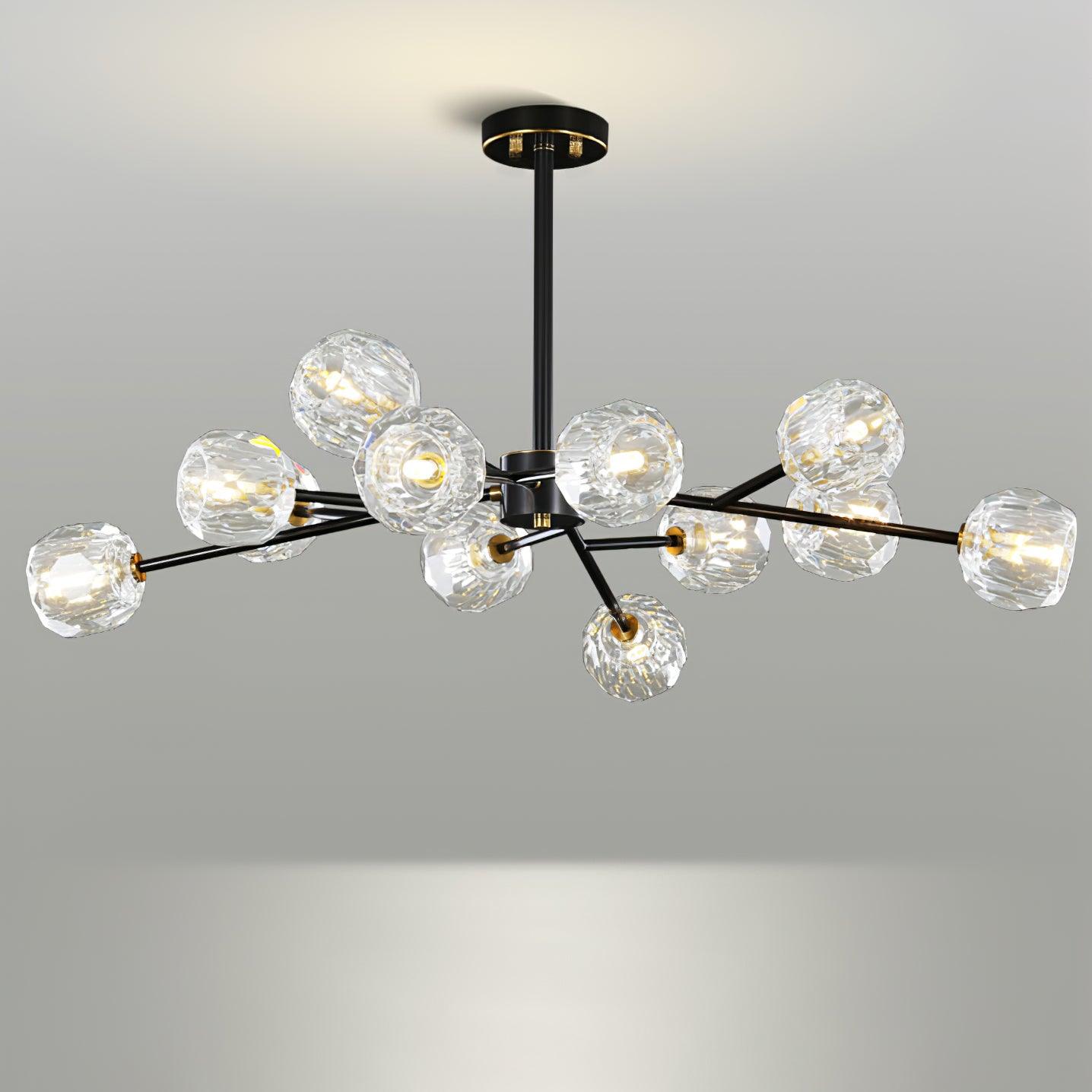 Crystal Ball Chandelier Brass Black Faceted - Letslighting