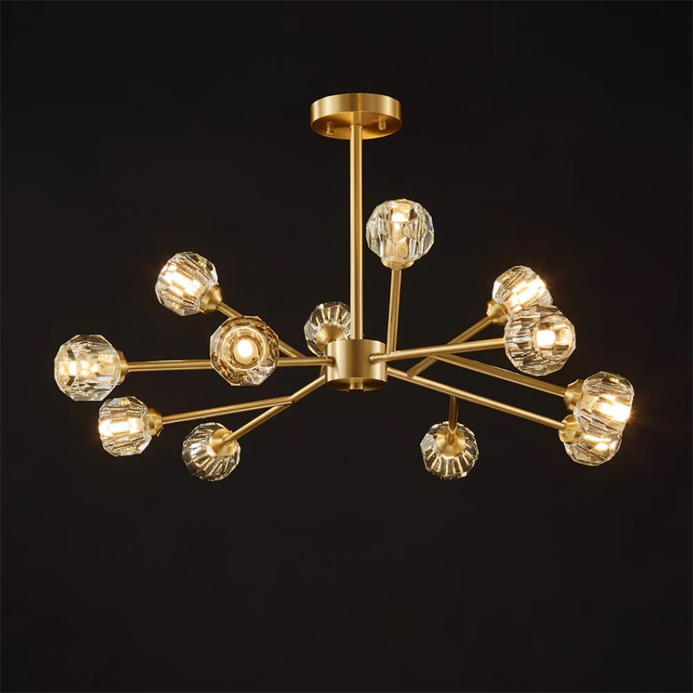 Crystal Ball Chandelier Brass Black Faceted - Letslighting
