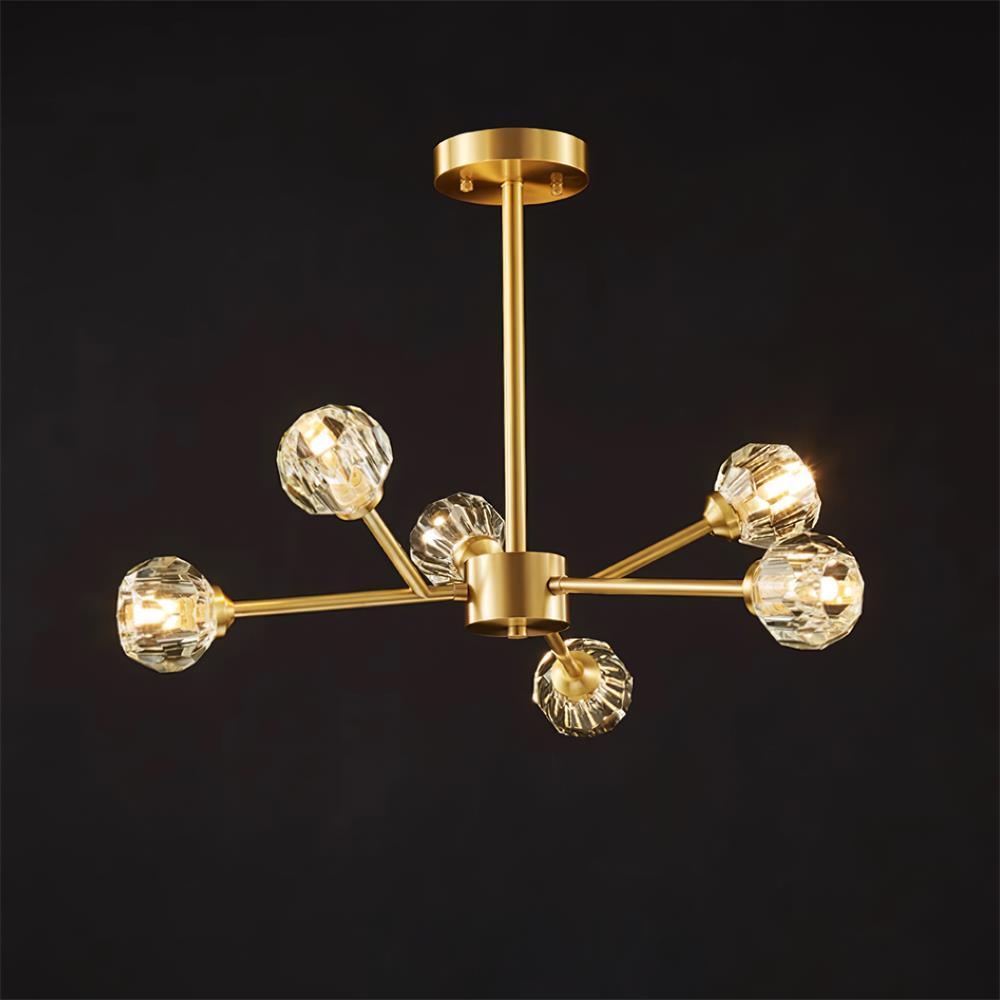 Crystal Ball Chandelier Brass Black Faceted - Letslighting