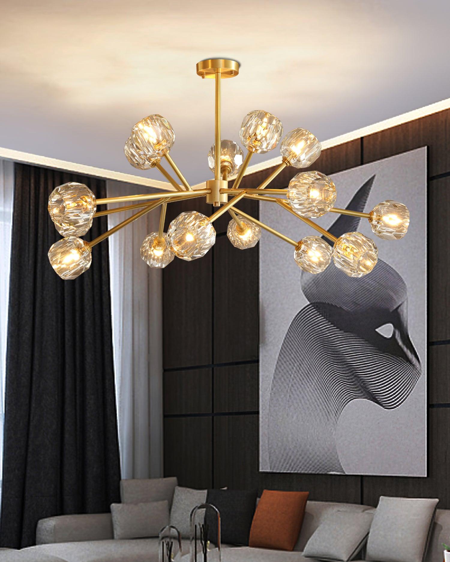 Crystal Ball Chandelier Brass Black Faceted - Letslighting