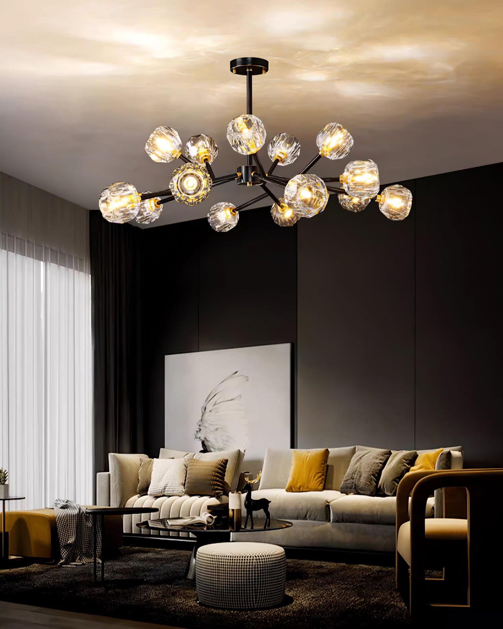 Crystal Ball Chandelier Brass Black Faceted - Letslighting