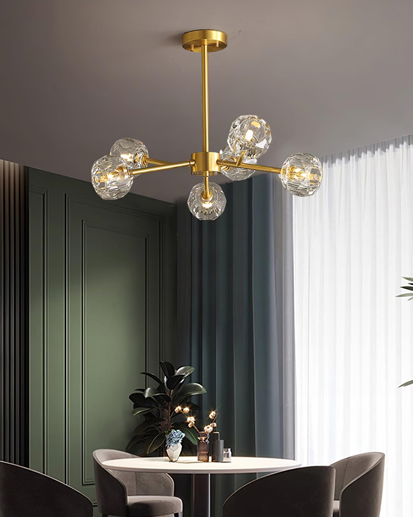 Crystal Ball Chandelier Brass Black Faceted - Letslighting
