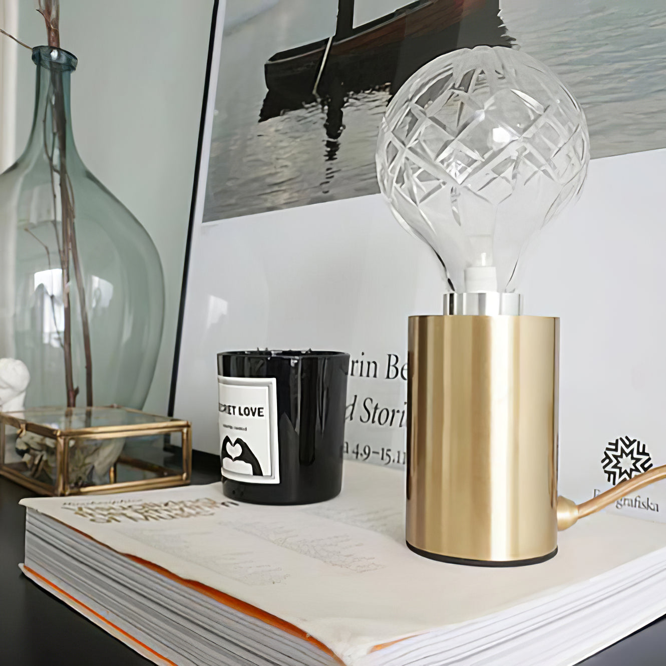 Lyrician Brass Glass Industrial Table Lamp - Letslighting