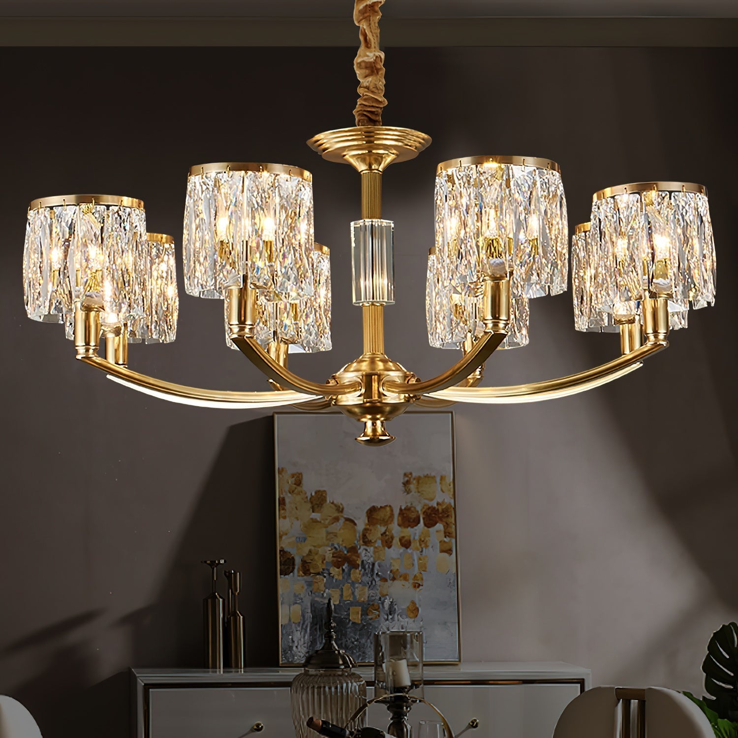 Amber Individual Creativity Column Brass Crystal Chandelier - Letslighting