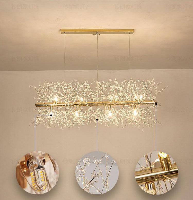 Lustra Chandelier Brass Linear Crystal Branch - Letslighting