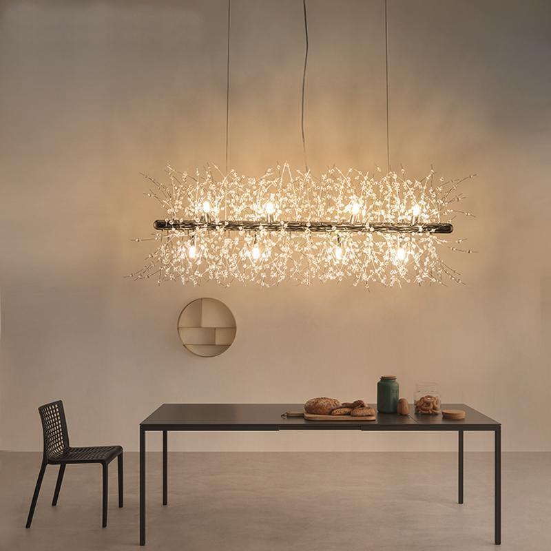 Lustra Chandelier Brass Linear Crystal Branch - Letslighting
