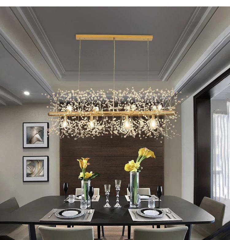 Lustra Chandelier Brass Linear Crystal Branch - Letslighting