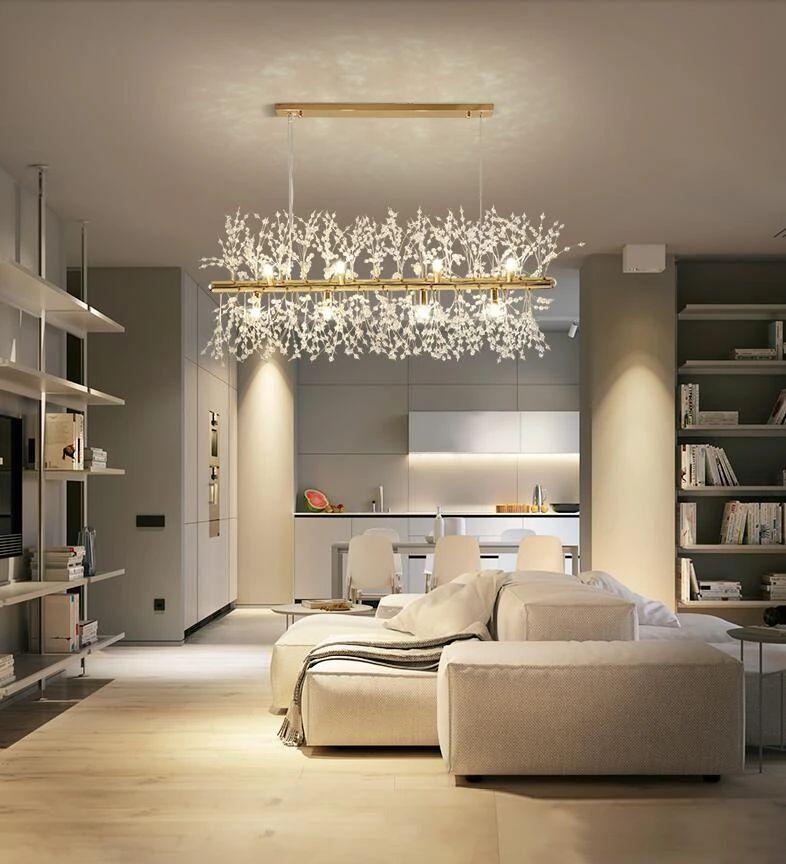 Lustra Chandelier Brass Linear Crystal Branch - Letslighting