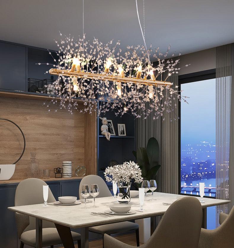 Lustra Chandelier Brass Linear Crystal Branch - Letslighting