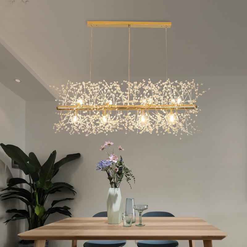 Lustra Chandelier Brass Linear Crystal Branch - Letslighting