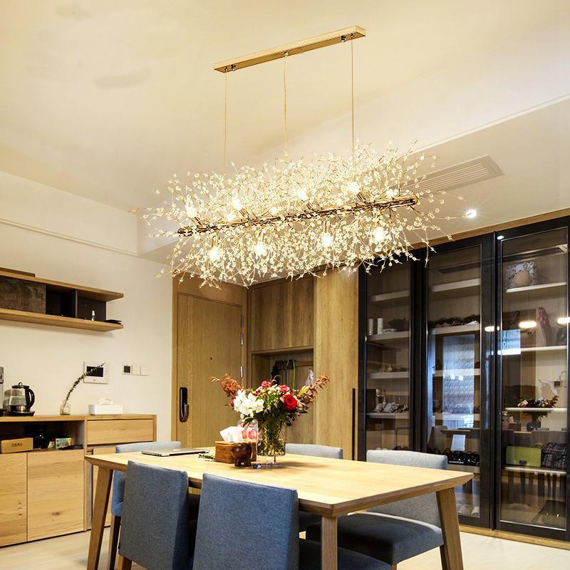 Lustra Chandelier Brass Linear Crystal Branch - Letslighting