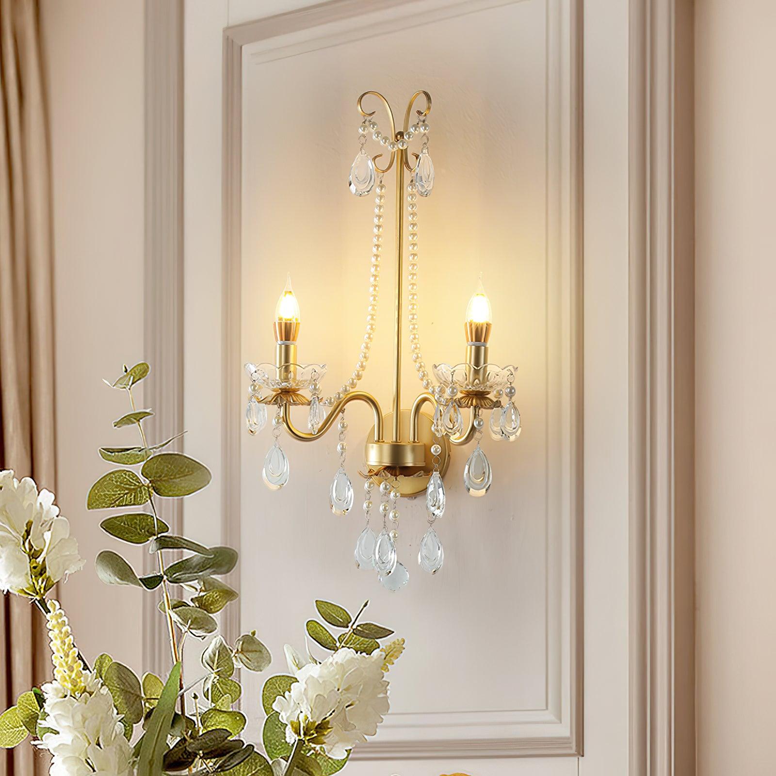 Nydoraris Elegance Pearl Chain Crystal Wall Lamp - Letslighting