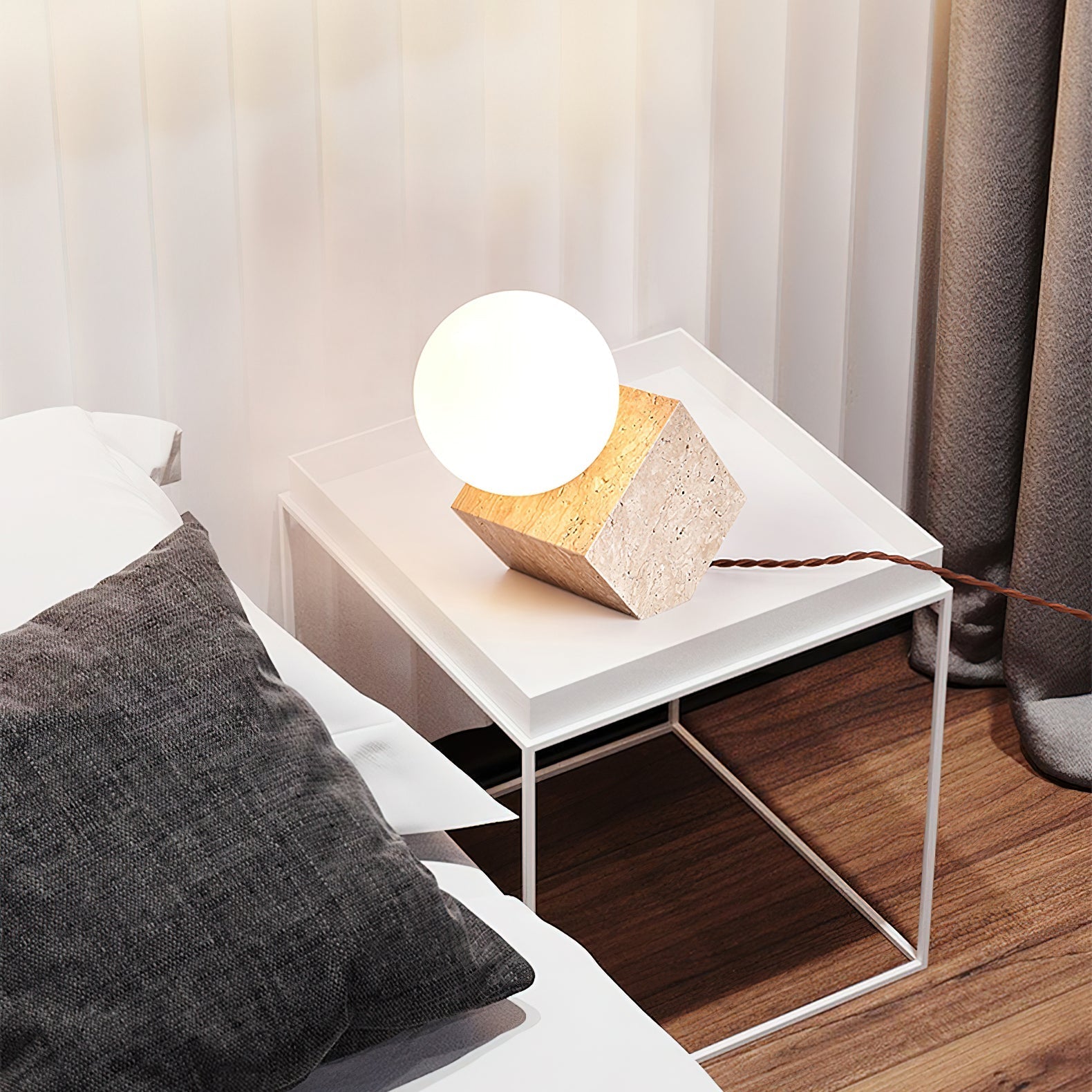 Hexarae Geometric Travertine Table Lamp - Letslighting