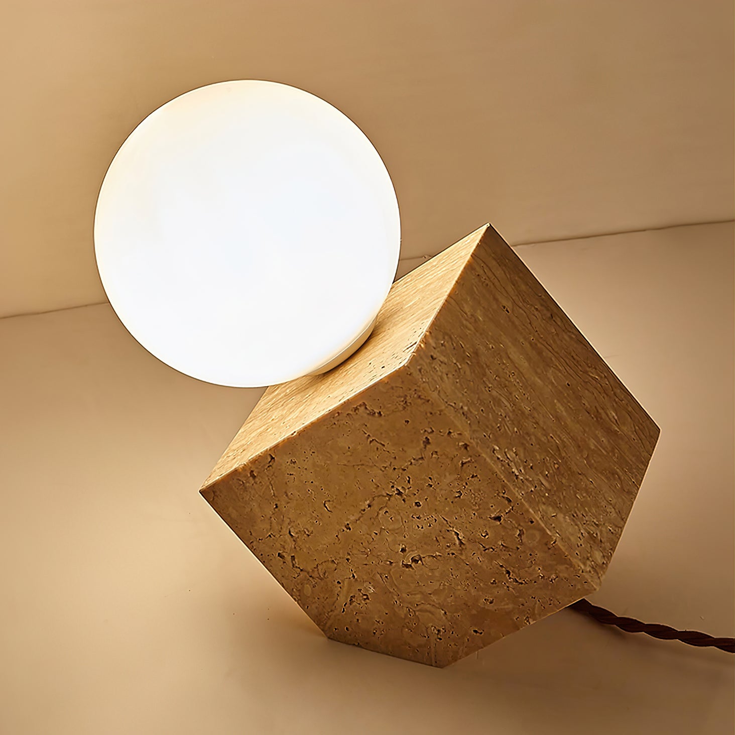 Hexarae Geometric Travertine Table Lamp - Letslighting