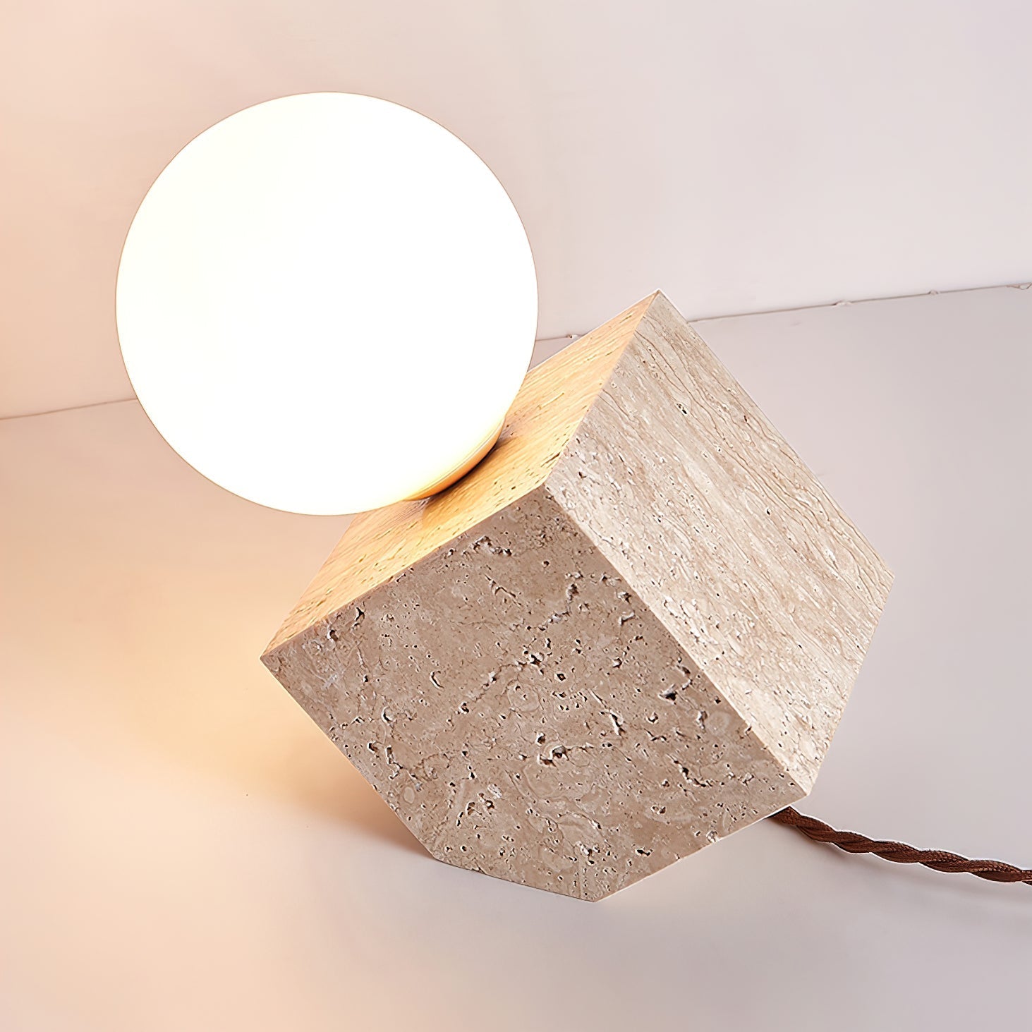 Hexarae Geometric Travertine Table Lamp - Letslighting
