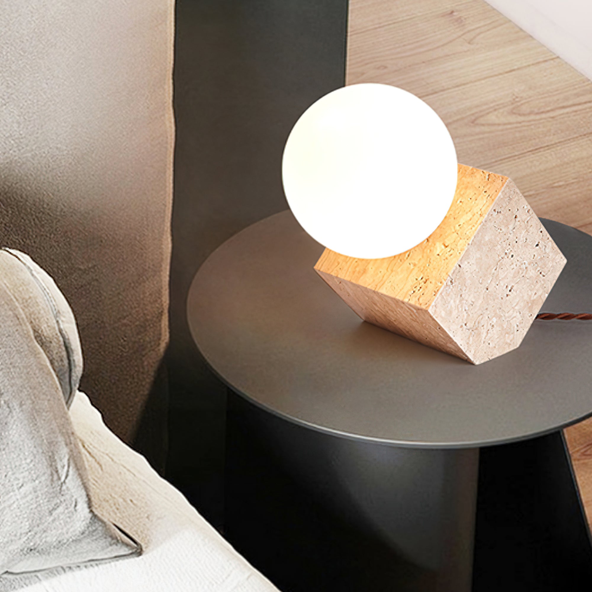 Hexarae Geometric Travertine Table Lamp - Letslighting