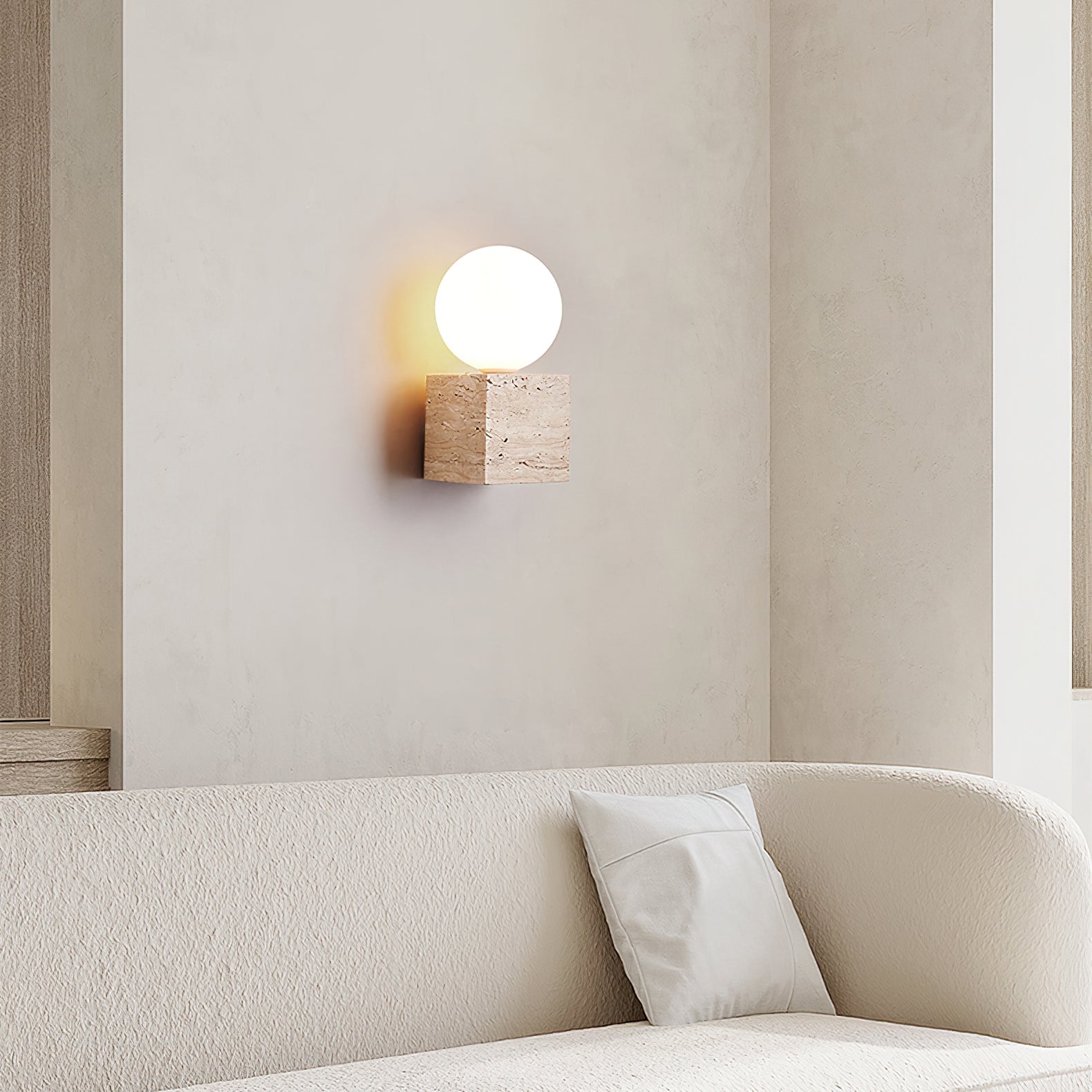 Eurlaean Cube-Base Travertine Wall Light - Letslighting