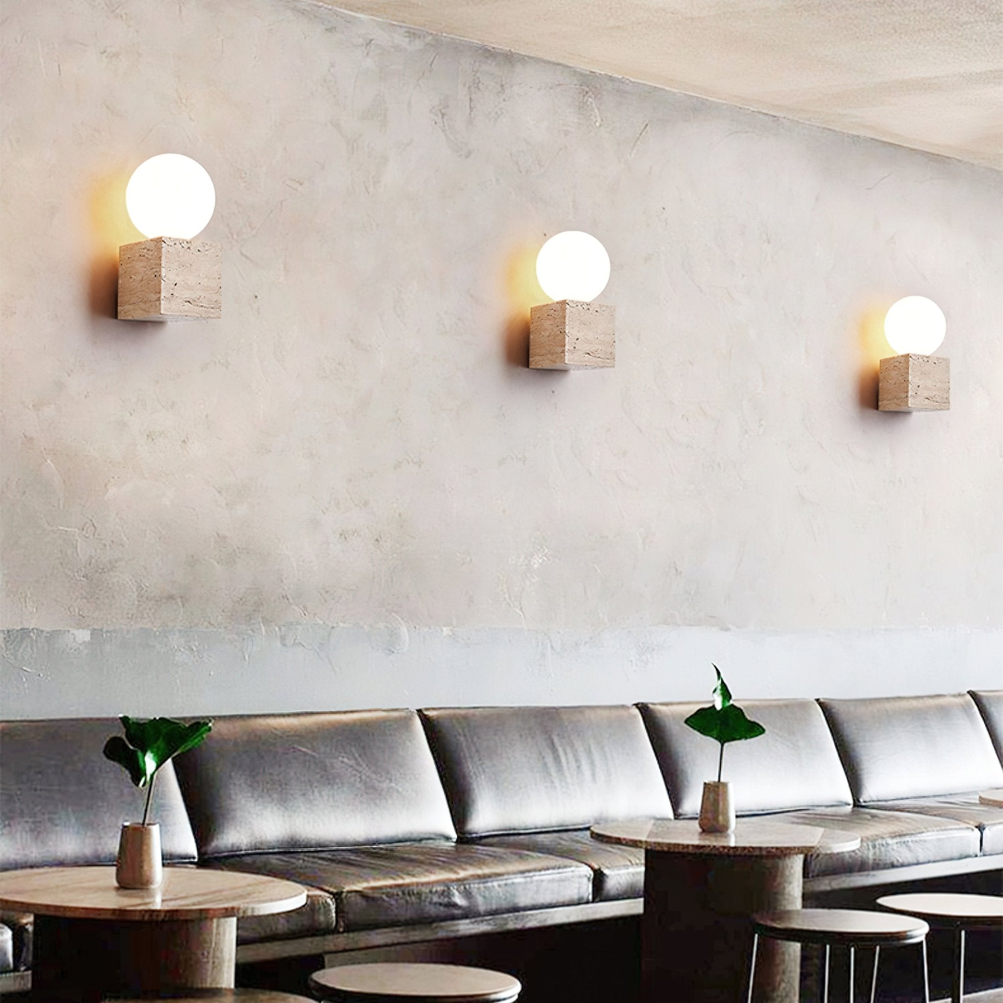 Eurlaean Cube-Base Travertine Wall Light - Letslighting