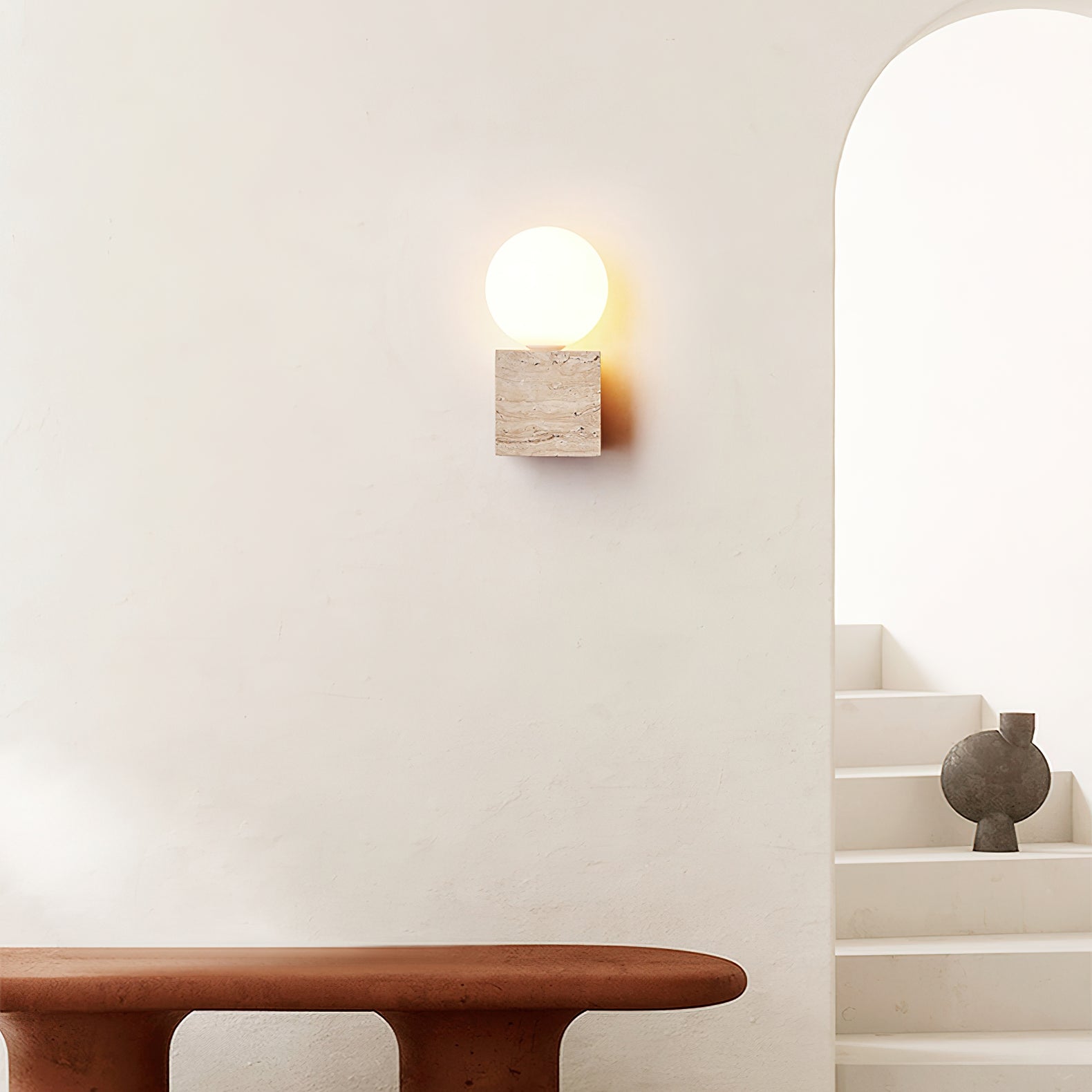 Eurlaean Cube-Base Travertine Wall Light - Letslighting
