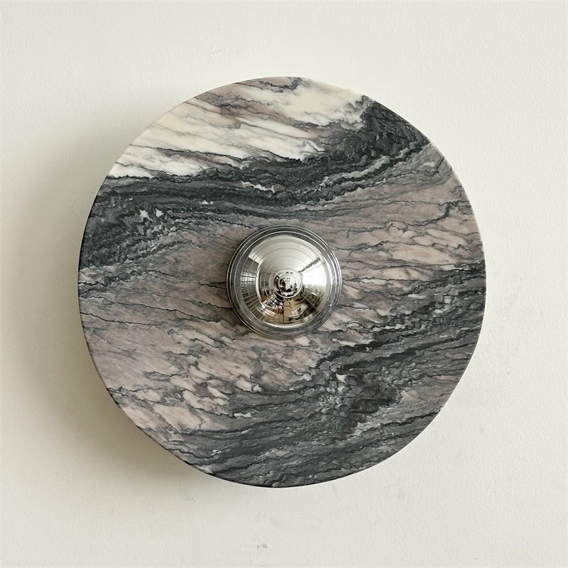 Zeno Modern Minimalist Round Chrome Marble Wall Sconce - Letslighting