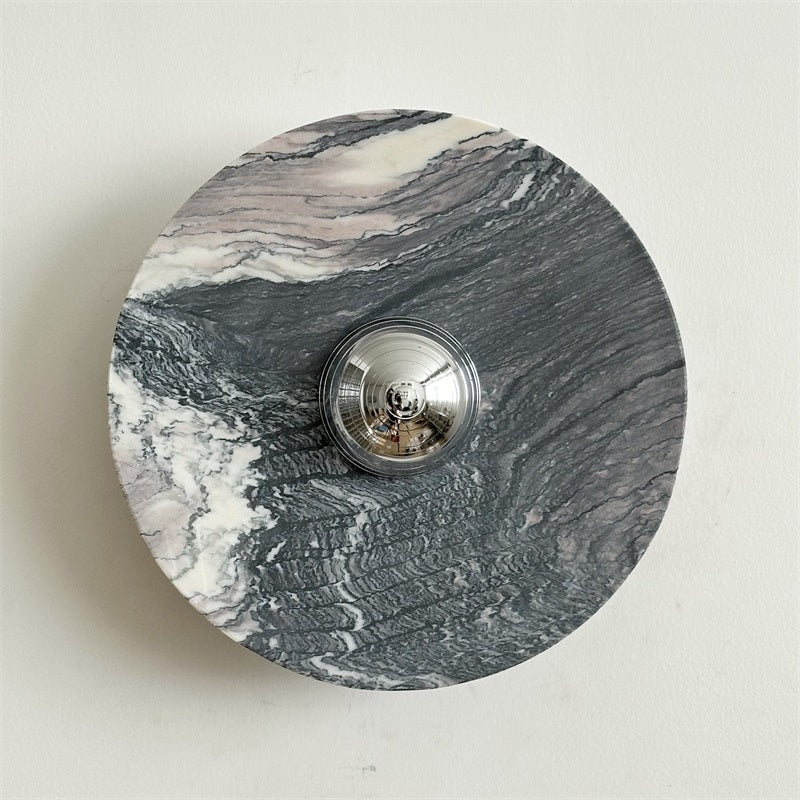 Zeno Modern Minimalist Round Chrome Marble Wall Sconce - Letslighting