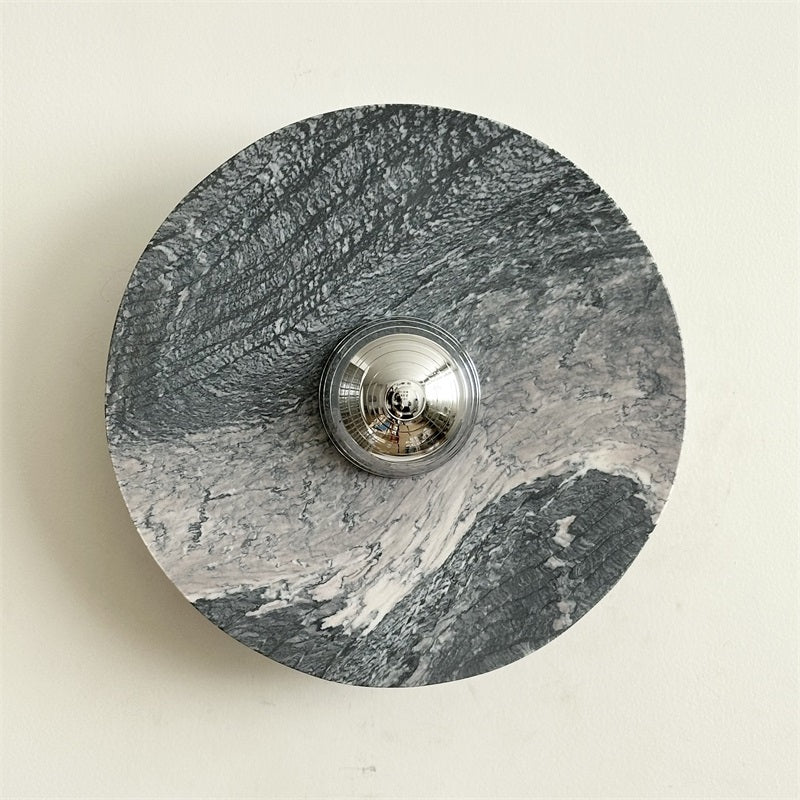 Zeno Modern Minimalist Round Chrome Marble Wall Sconce - Letslighting