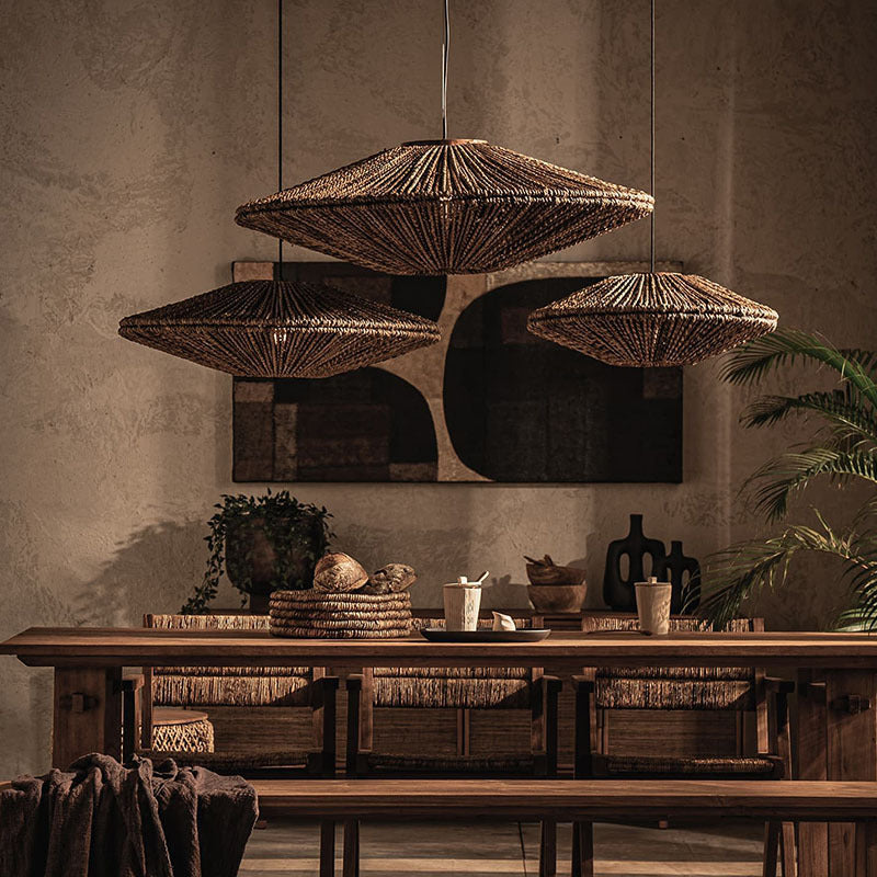 Ritta Rustic Pendant Light Rattan Living Room Dining Room Bedroom - Letslighting