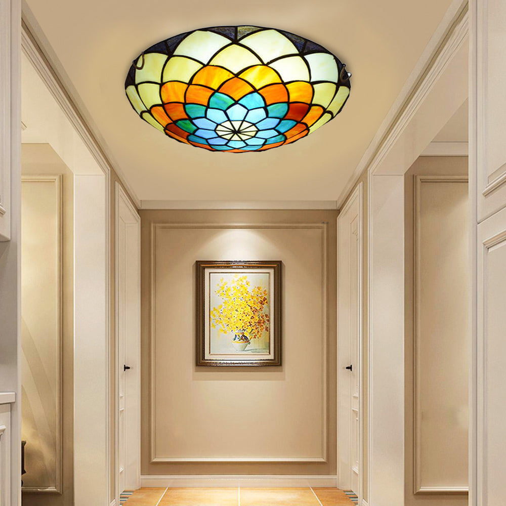 Tiffany Retro LED Flush Mount Ceiling Light Stained Glass Bedroom