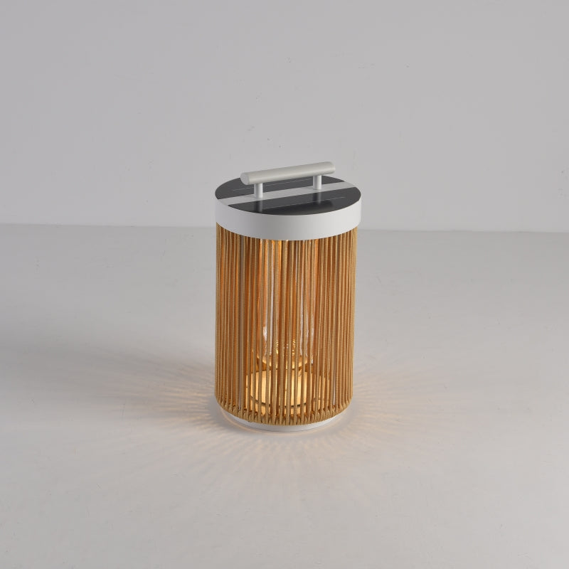 Ritta Retro Metal/Rattan Floor Lamp, Hardwired/Solar/LED, Outdoor