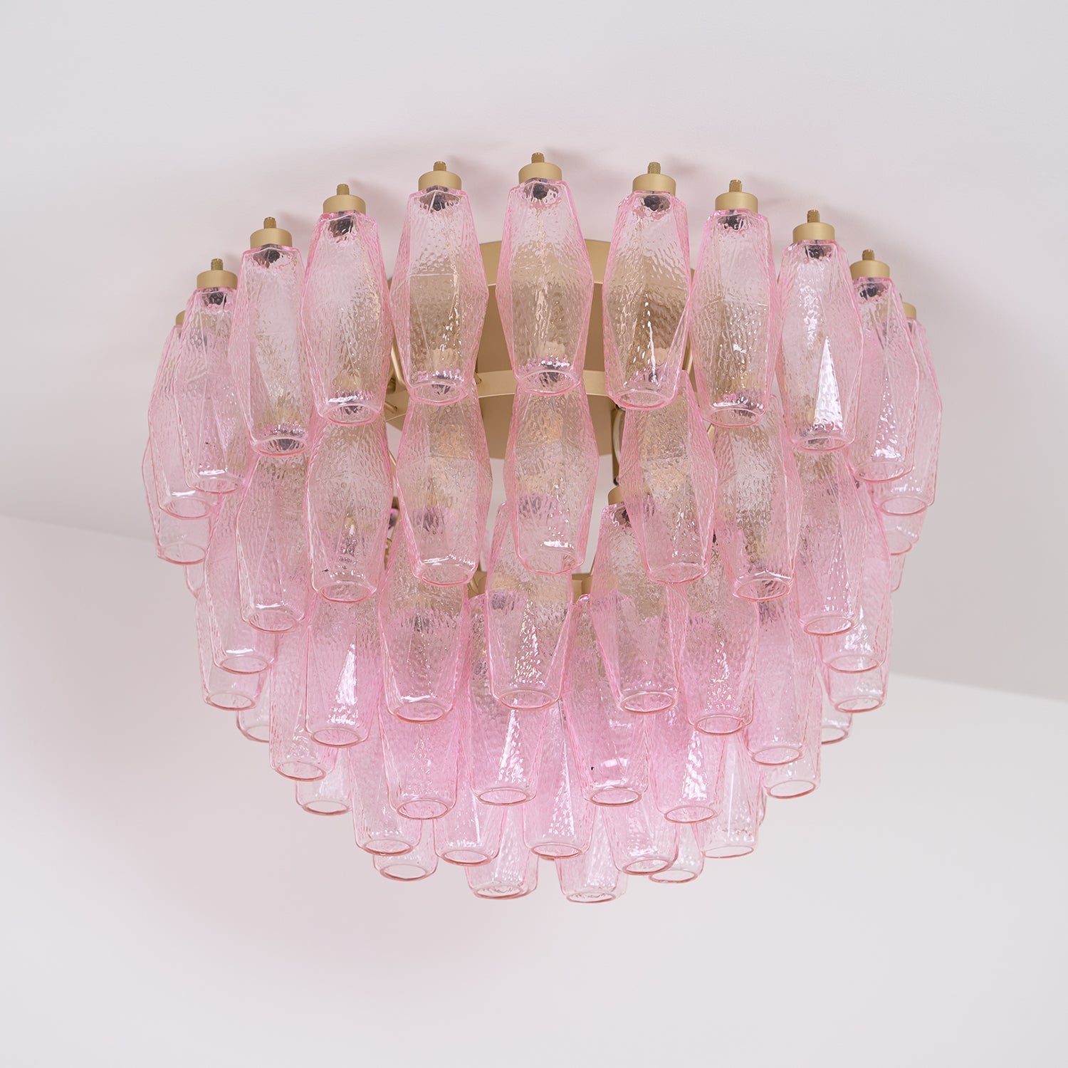 Aurora Ceiling Lamp Poliedri Pink Murano Glass Layered Flush Mount