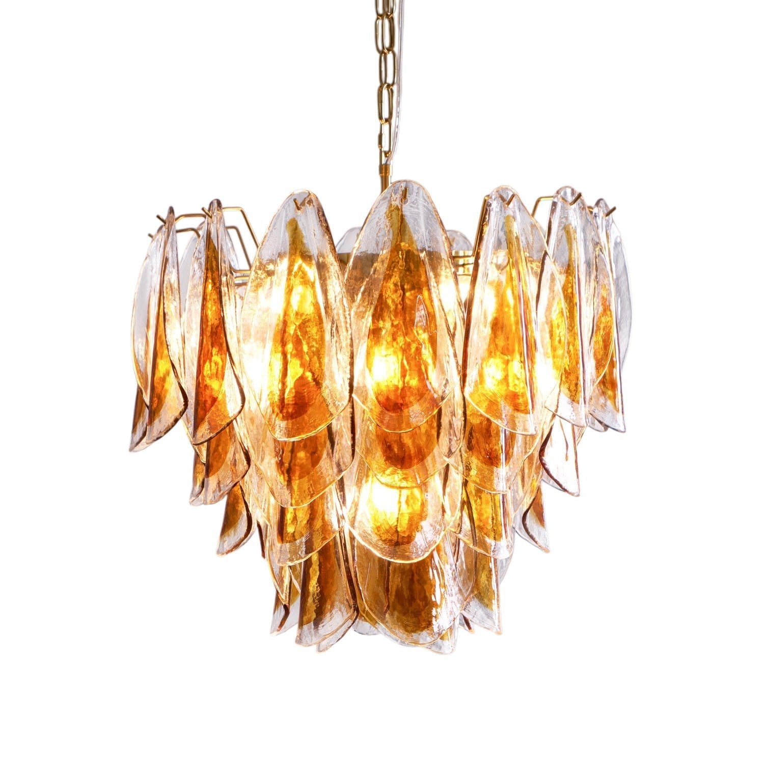 Aurora Chandelier Amber Leaf Glass Layered Organic Warmth - Letslighting