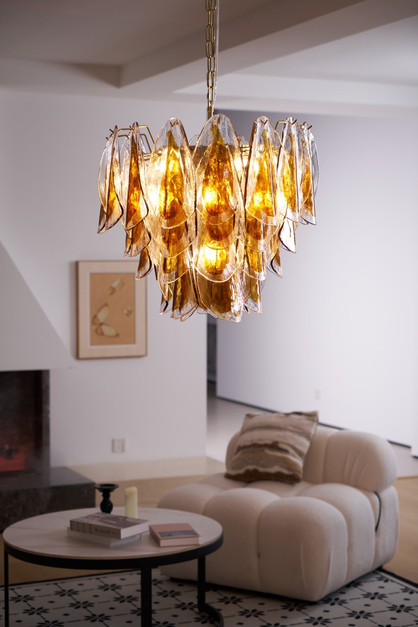Aurora Chandelier Amber Leaf Glass Layered Organic Warmth - Letslighting