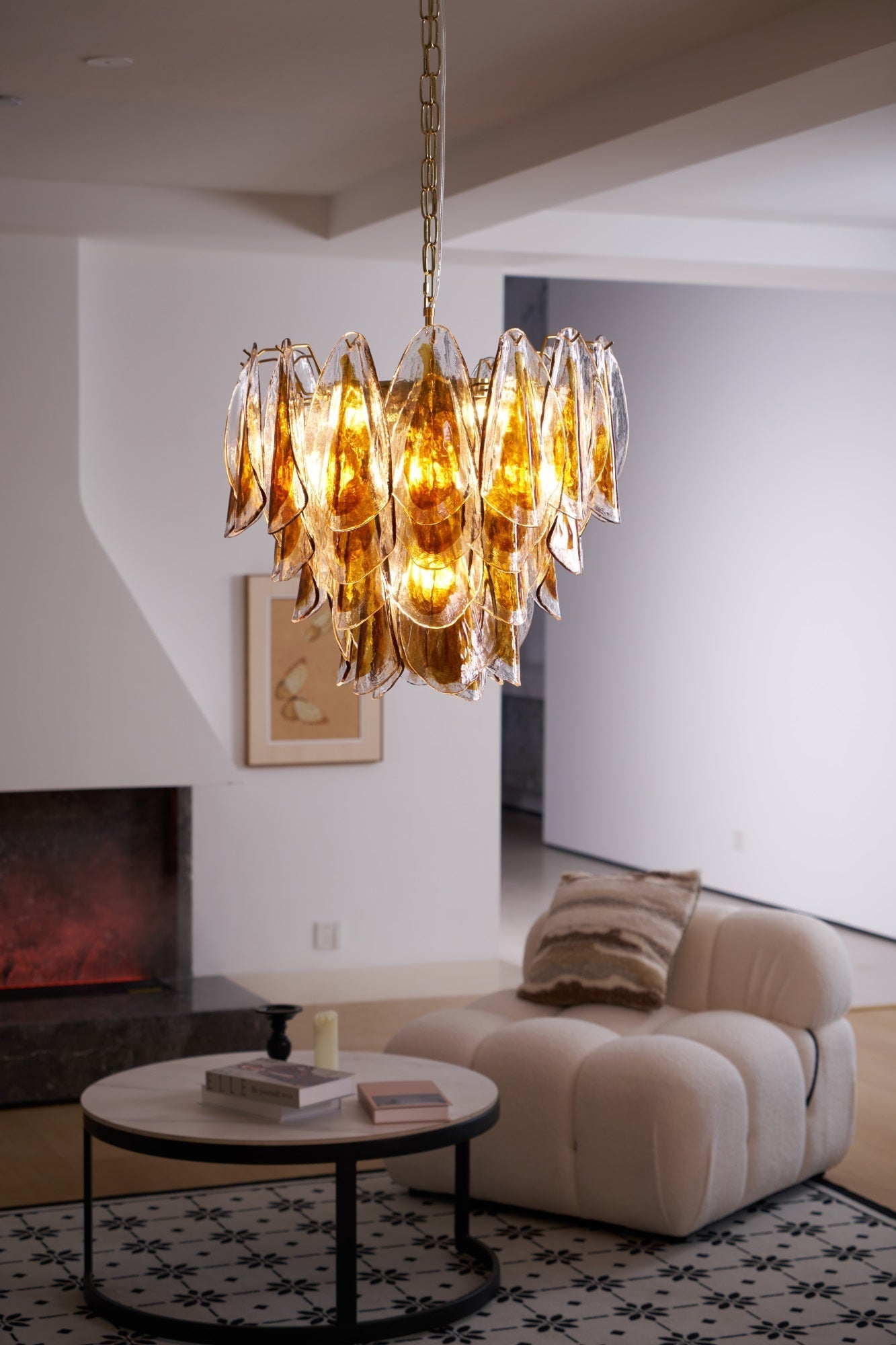 Aurora Chandelier Amber Leaf Glass Layered Organic Warmth - Letslighting