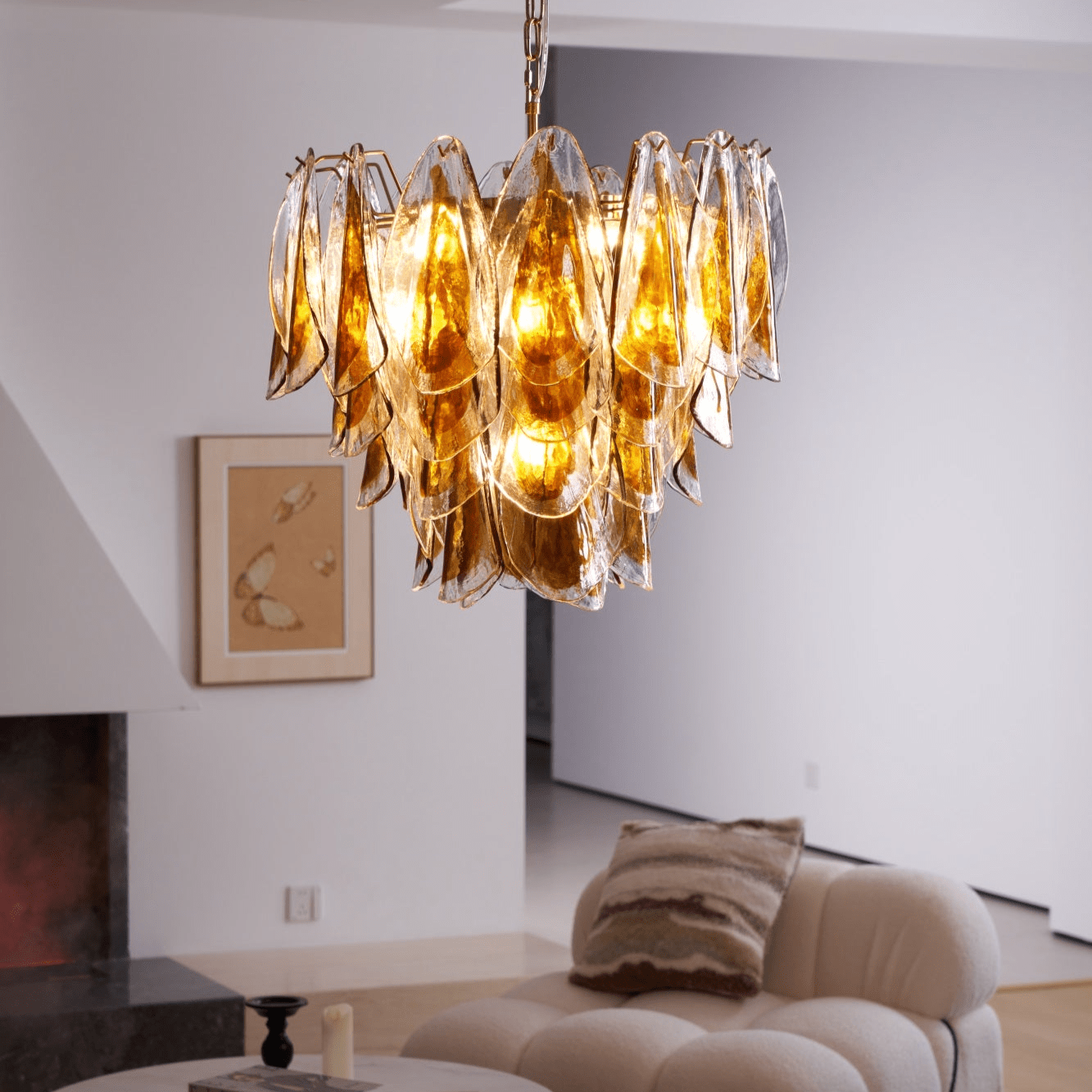 Aurora Chandelier Amber Leaf Glass Layered Organic Warmth - Letslighting