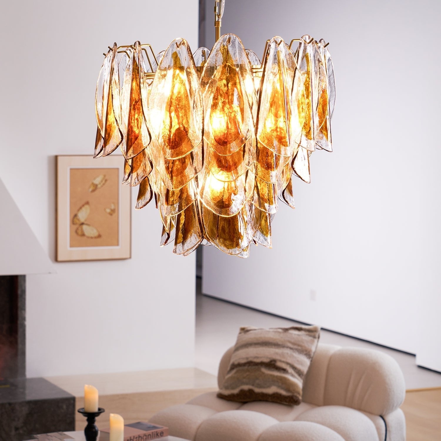 Aurora Chandelier Amber Leaf Glass Layered Organic Warmth - Letslighting