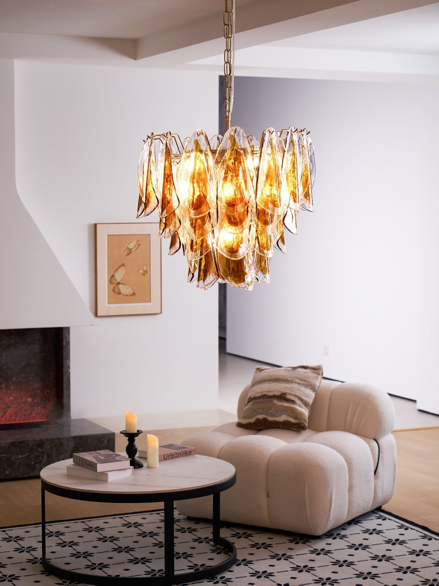 Aurora Chandelier Amber Leaf Glass Layered Organic Warmth - Letslighting