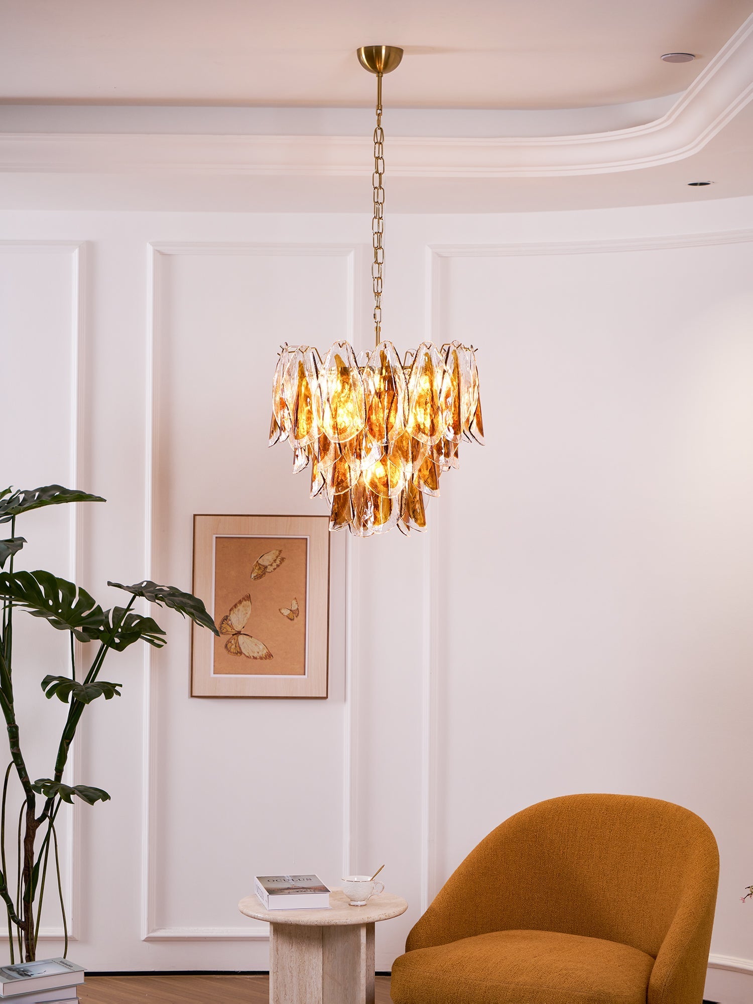 Aurora Chandelier Amber Leaf Glass Layered Organic Warmth - Letslighting
