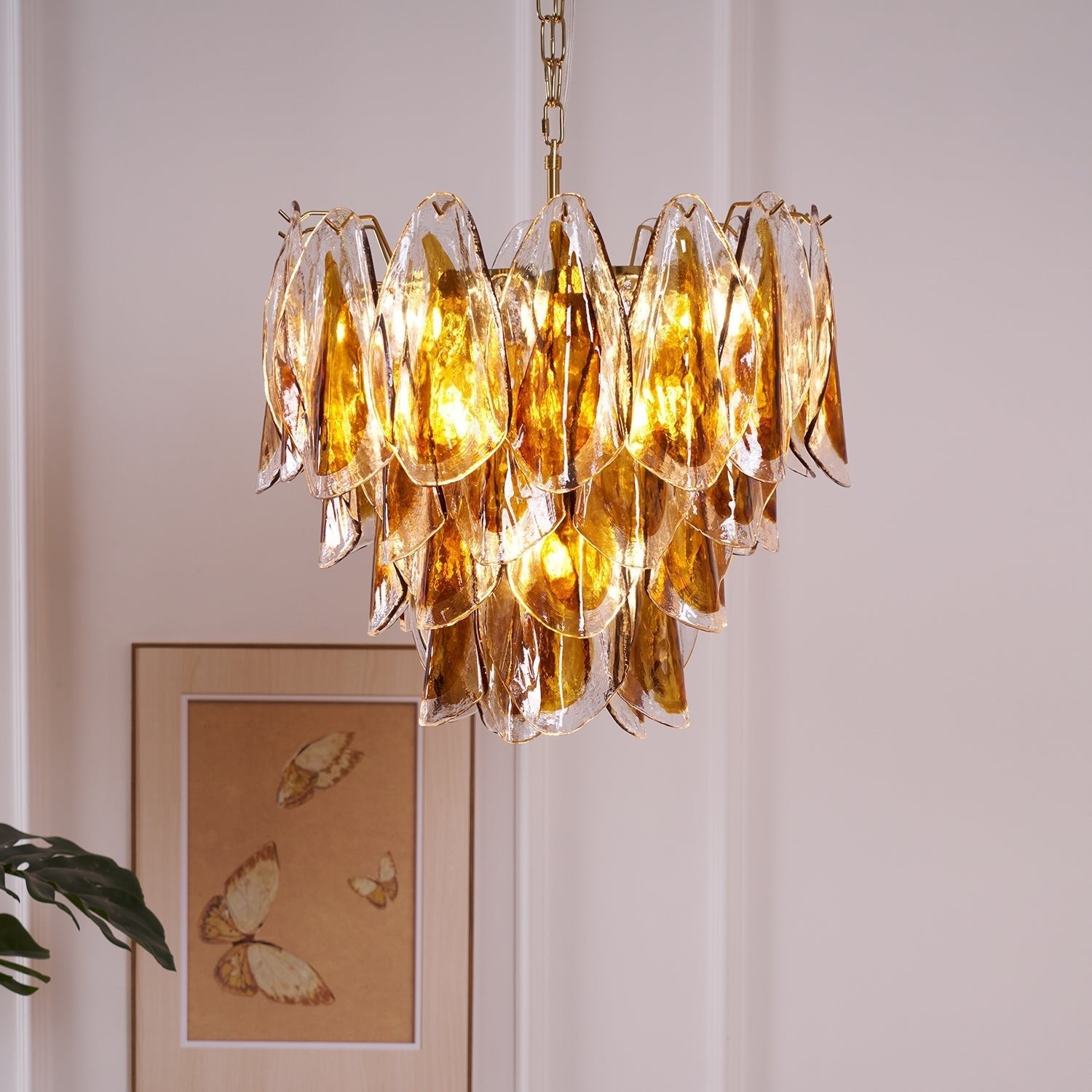 Aurora Chandelier Amber Leaf Glass Layered Organic Warmth - Letslighting
