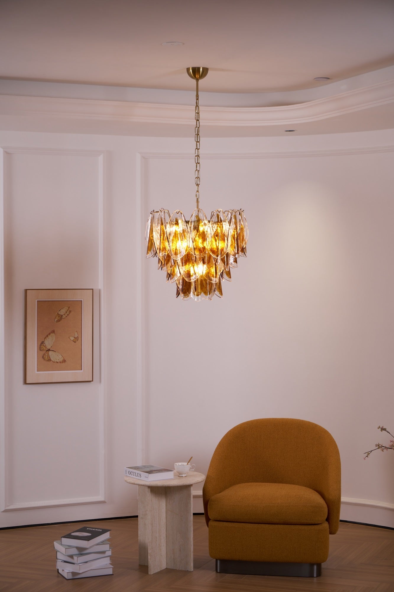 Aurora Chandelier Amber Leaf Glass Layered Organic Warmth - Letslighting