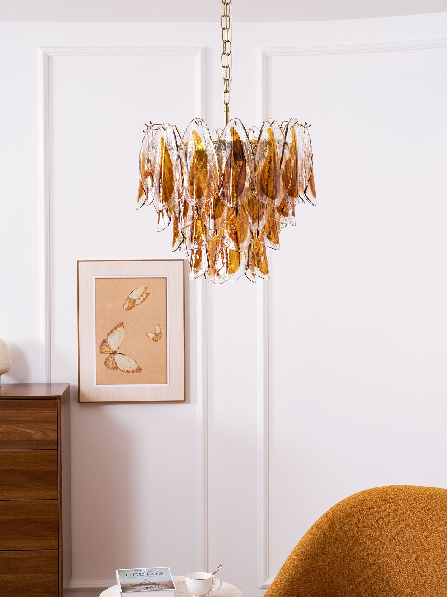 Aurora Chandelier Amber Leaf Glass Layered Organic Warmth - Letslighting