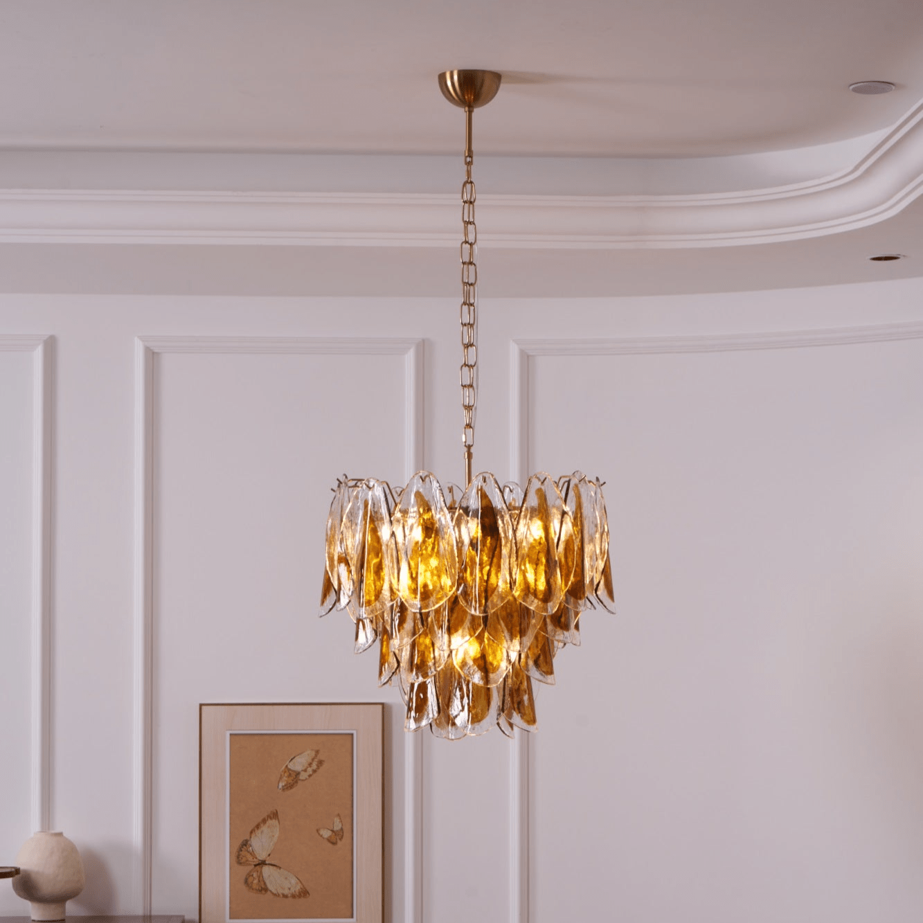 Aurora Chandelier Amber Leaf Glass Layered Organic Warmth - Letslighting