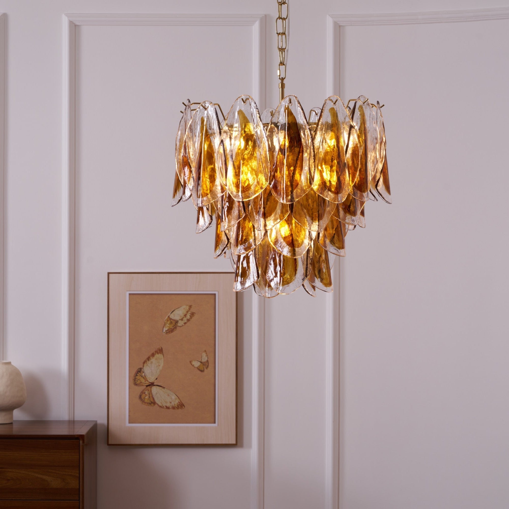Aurora Chandelier Amber Leaf Glass Layered Organic Warmth - Letslighting