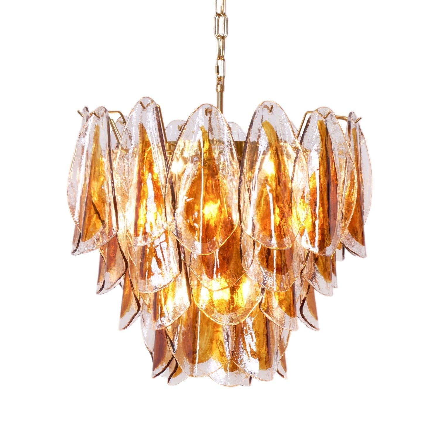 Aurora Chandelier Amber Leaf Glass Layered Organic Warmth - Letslighting