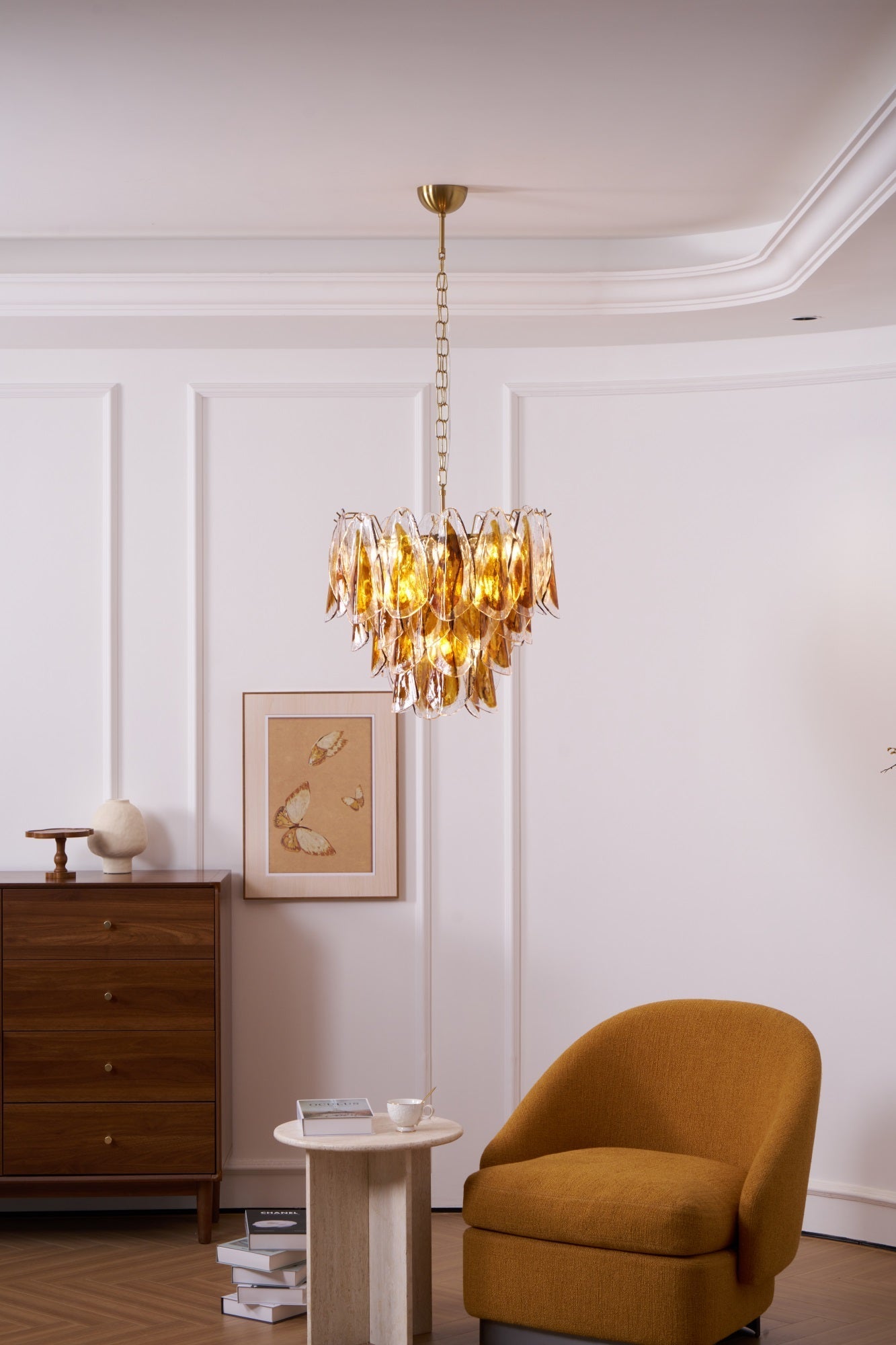 Aurora Chandelier Amber Leaf Glass Layered Organic Warmth - Letslighting