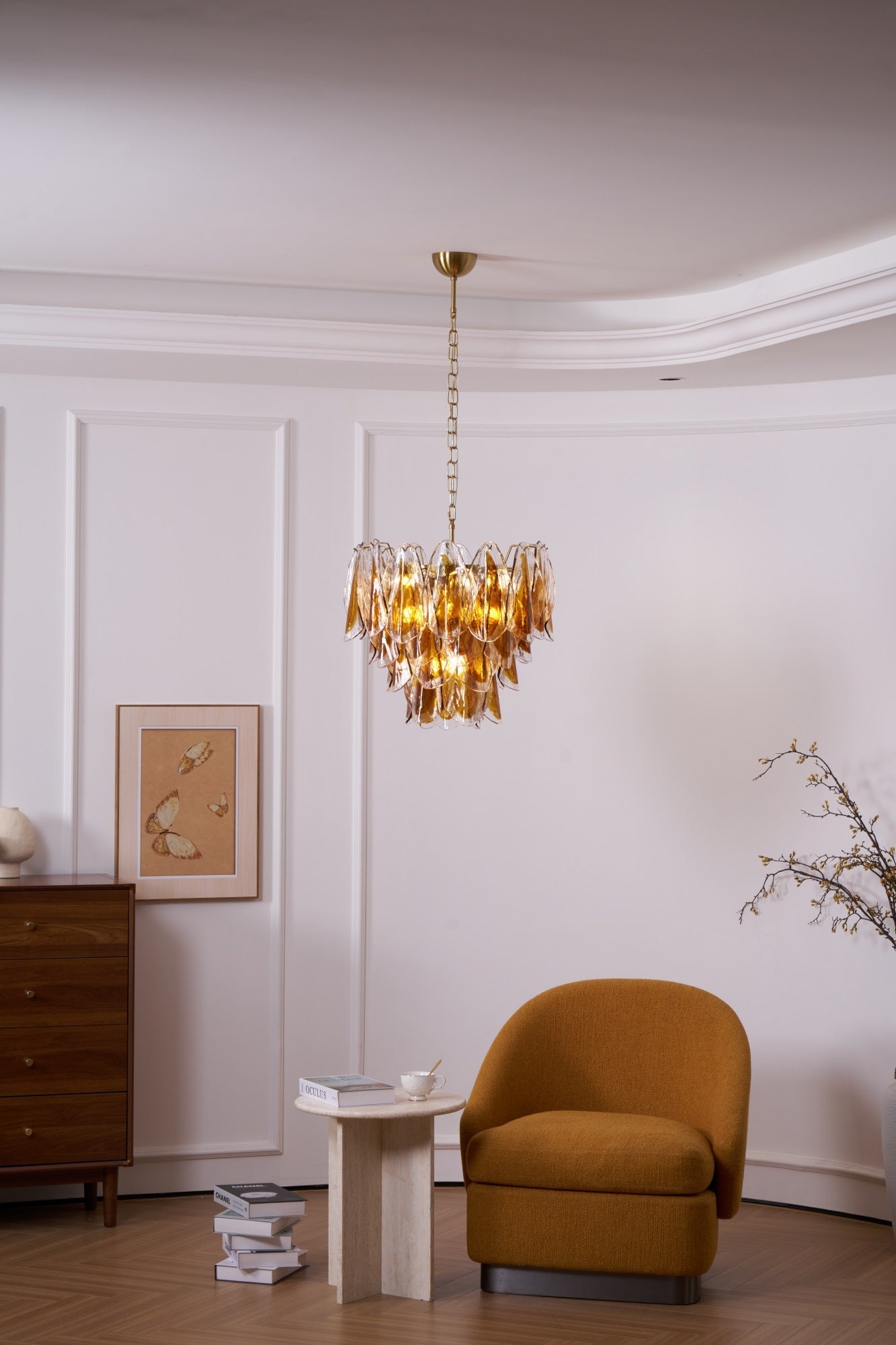 Aurora Chandelier Amber Leaf Glass Layered Organic Warmth - Letslighting