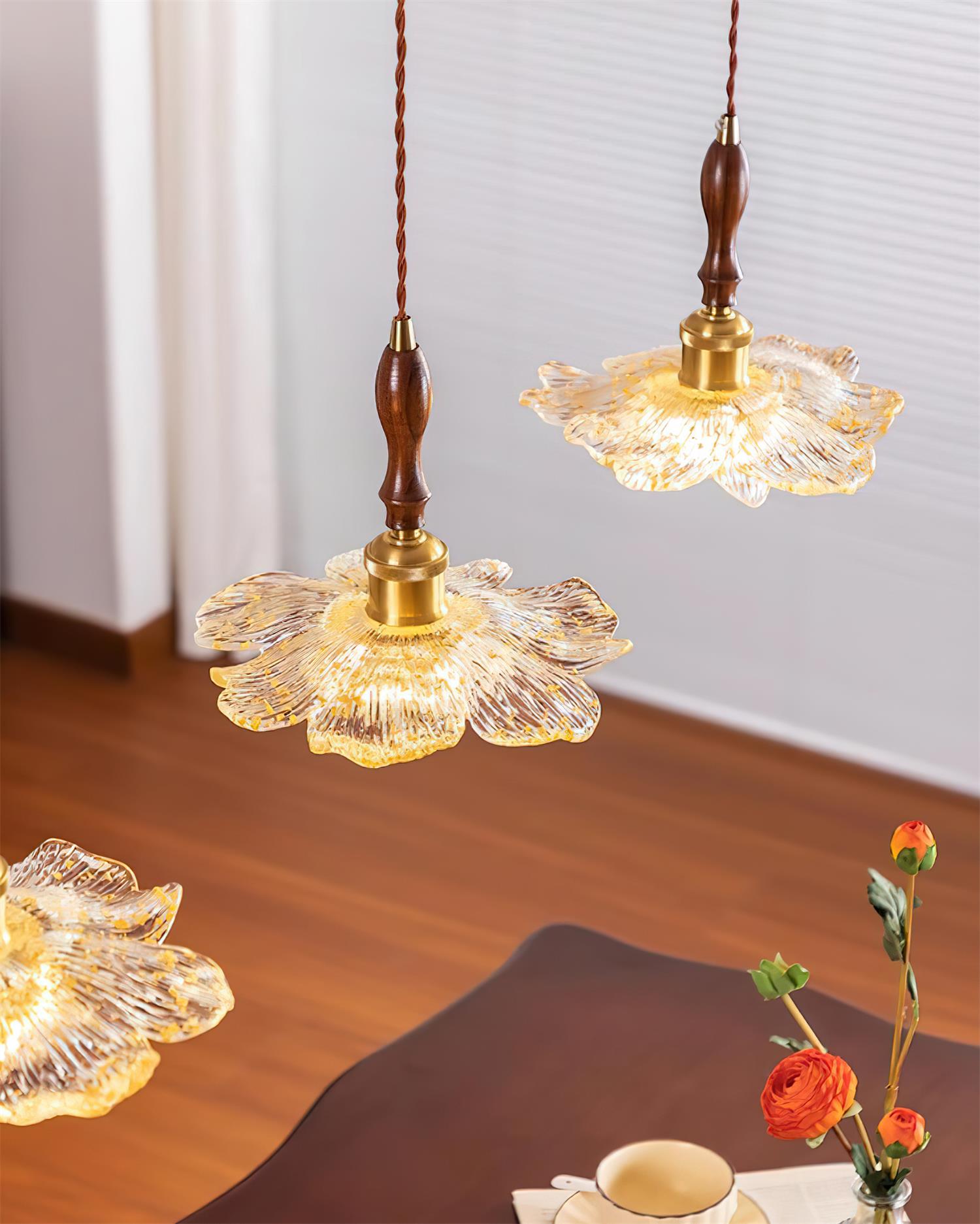 Dalie Lotus Pendant Lamp Resin Lotus Petals Gold Accents - Letslighting