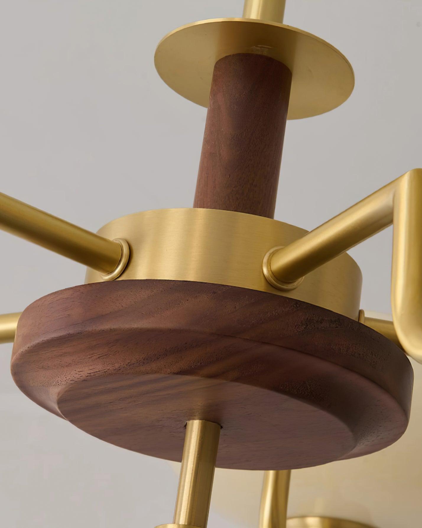 Chandelier Wood & Brass Frame Glass Shades Medieval Ambience - Letslighting