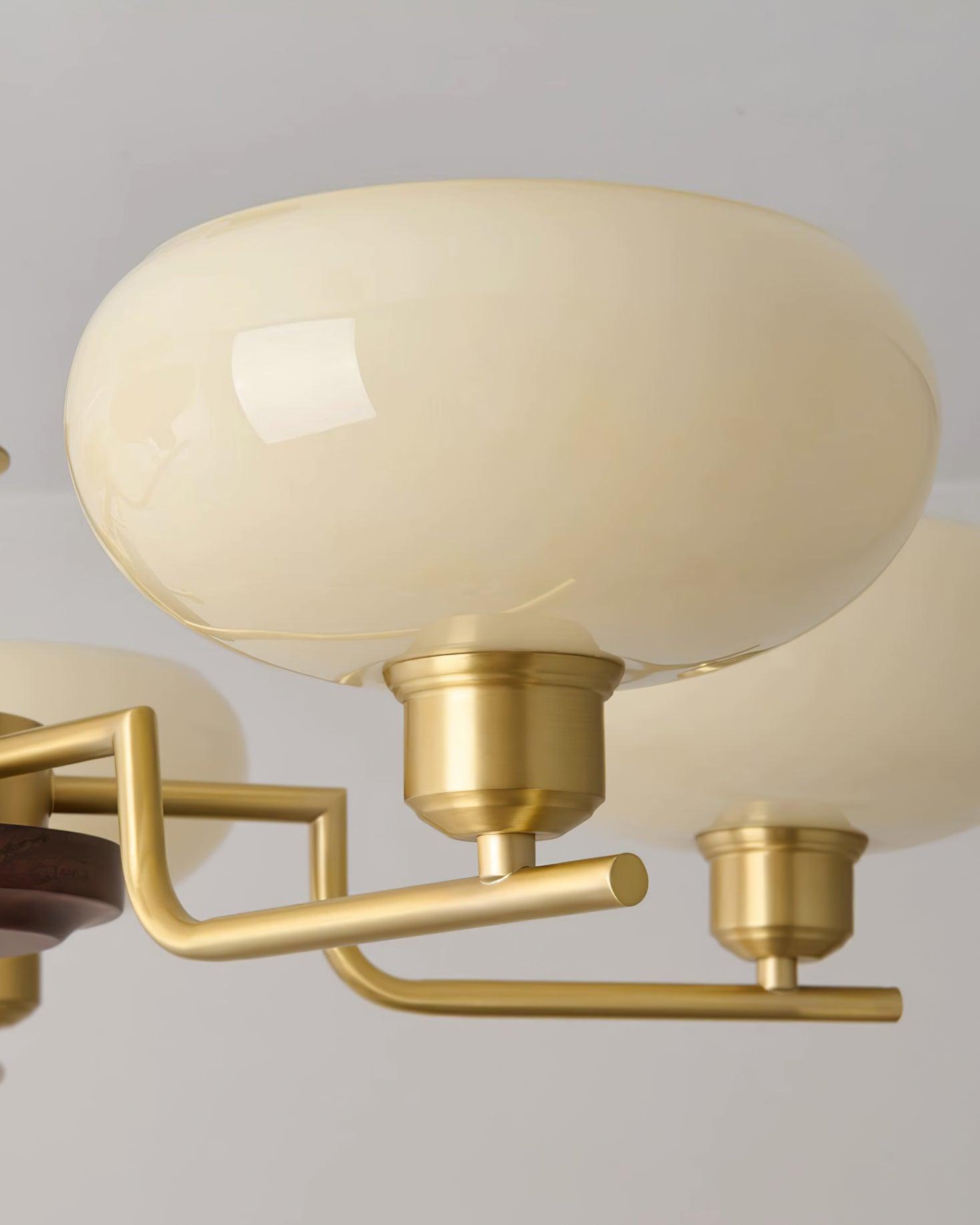 Chandelier Wood & Brass Frame Glass Shades Medieval Ambience - Letslighting