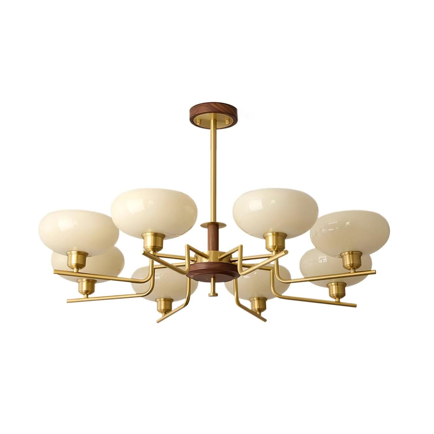 Chandelier Wood & Brass Frame Glass Shades Medieval Ambience - Letslighting